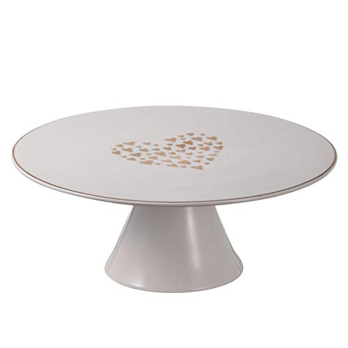 A&B Home Decorative Pedestal Gold Heart Design Cake Plate, Gold & White