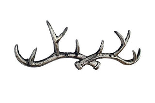 Handcrafted Model Ships Rustic Silver Cast Iron Antler Wall Hooks 15" - Iron Hook - Deer Wall Decor