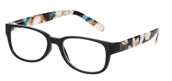 I Heart Eyewear Aloha Floral Temples Reading Glasses, Black, 1.5