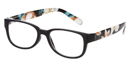 I Heart Eyewear Aloha Floral Temples Reading Glasses, Black, 0.3