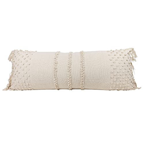 Foreside Home & Garden Cream with Pulled Knots 14X36 Hand Woven Filled Pillow