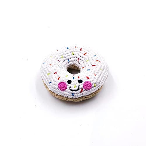 Pebble | Handmade Friendly Doughnut Rattle - White | Crochet | Fair Trade | Pretend | Imaginative Play | Machine Washable