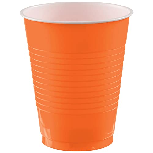 Amscan Big Party Pack Plastic Cups, 50 Count (Pack of 1), Orange Peel