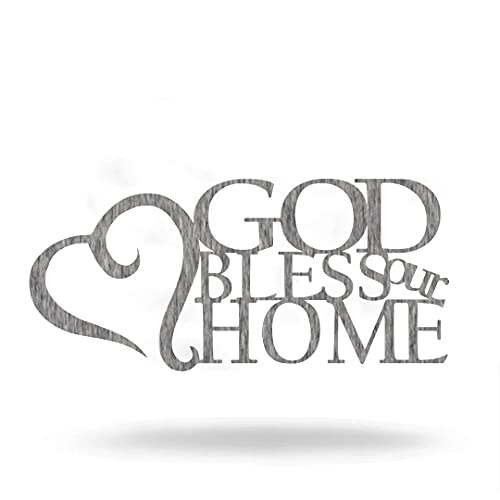God Bless Our Home - Steel Roots Decor Wall Art - Ready To Hang Family Wall Decor For Home And Kitchen Decoration, Gift For Housewarming, Anniversary - Metal Wall Home Decor - (18‚Äù Polished Charcoal)