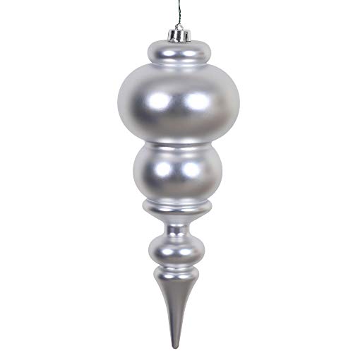 Vickerman 14" Matte Finial Ornament, Shatterproof Plastic, UV Resistant Christmas Tree Decoration, Silver