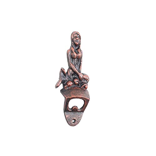 Hampton Iron Rustic Copper Cast Iron Wall Mounted Mermaid Bottle Opener 6" - Mermaid Decorat