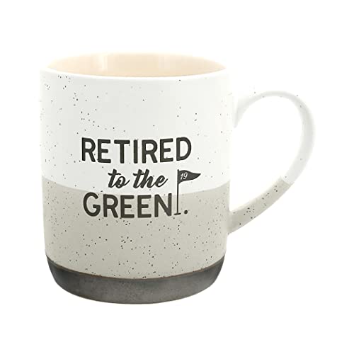 Pavilion Gift Company 15-ounce Mug - Retired To The Green Speckled Stoneware Coffee Cup Mug, Beige