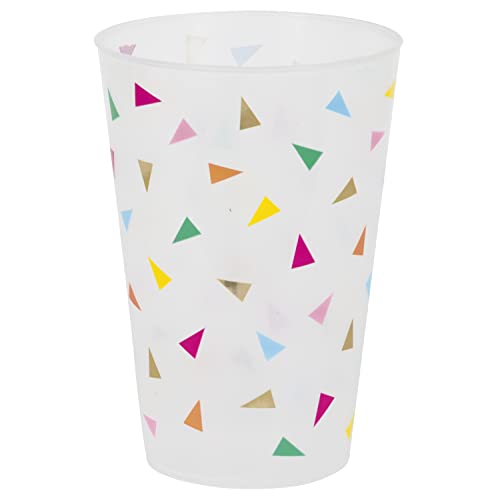 Unique Industries Unique 26370 Reusable Foil Stamped Plastic Cups-473 ml-Bright Triangle Birthday Party-6 Count (Pack of 1), Multicolour