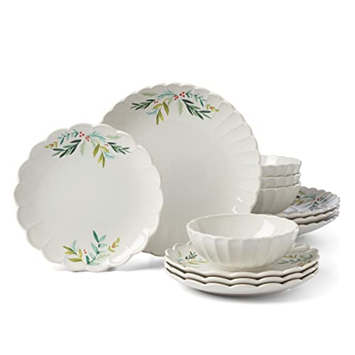 Lenox French Perle Scallop Holly 12Pc Set, 17.64, White