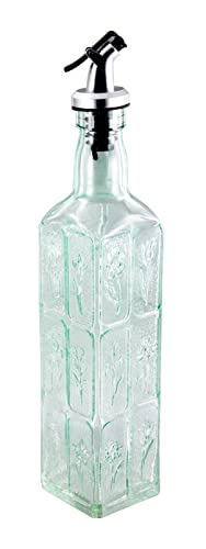 Grant Howard Flowers Bouquet Embossed Glass Square Oil and Vinegar Cruet with Pourer, 16 oz