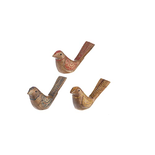 Ganz Handpainted Carved Bird, Pack of 3, 5 Inches Width, 1.75 Inch Depth, 2.75 Inches Height, Brown