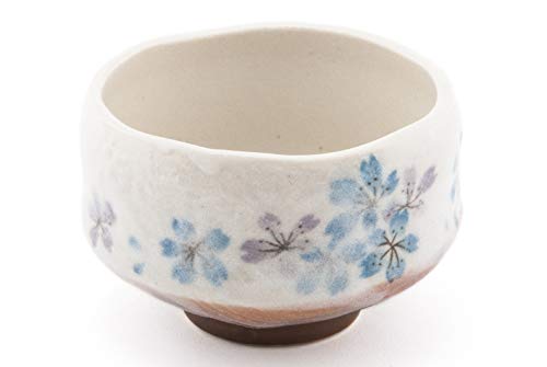FMC Fuji Merchandise Traditional Japanese Tea Ceremony Matcha Bowl Chawan Textured Glaze Maple Leaf Design Handcrafted in Japan (blue sakura)