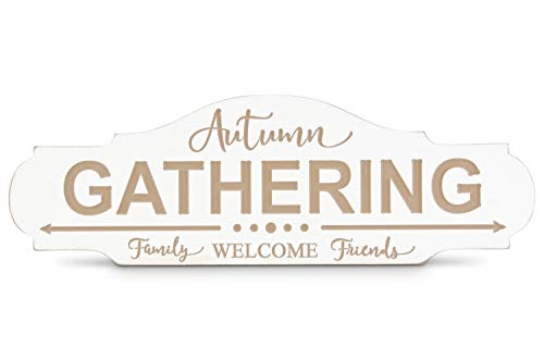K&K Interiors 41637B 23.25 Inch Oval Engraved Wood Autumn Gathering Wall Sign, White