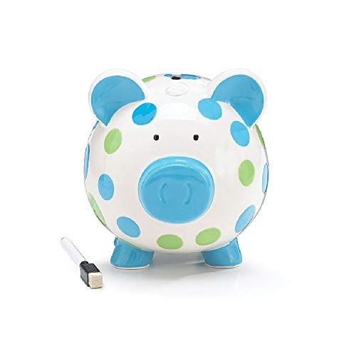 burton + BURTON Dashing Dots Collection Blue and Green Polka Dot Piggy Bank Adorable Baby/Toddler Gift