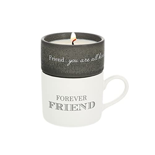 Pavilion - Forever Friend - 4 Oz Candle & 10.8 Oz Mug Gray & Cream Neutral Stackable To: From: Tag Gift Set