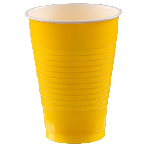 Amscan Big Party Pack Sunshine Yellow Plastic Cups | 12 oz. | Pack of 50 | Party Supply