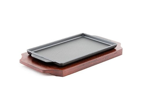 Fuji Merchandise Oval Shape Cast Iron Steak Plate Sizzle Griddle with  Wooden Base Steak Pan Grill Fajita Server Plate Home or Restaurant