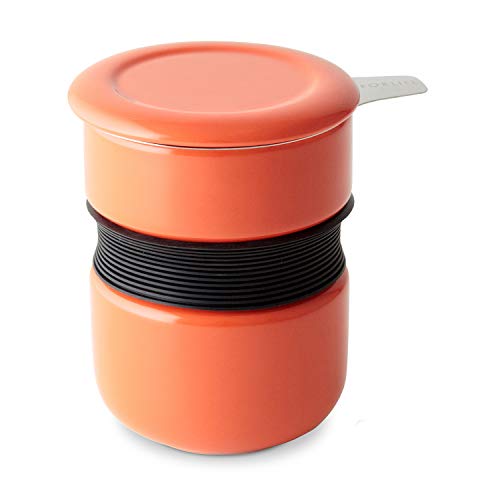 FORLIFE Curve Asian Style Tea Cup with Infuser and Lid 12 ounces, Carrot