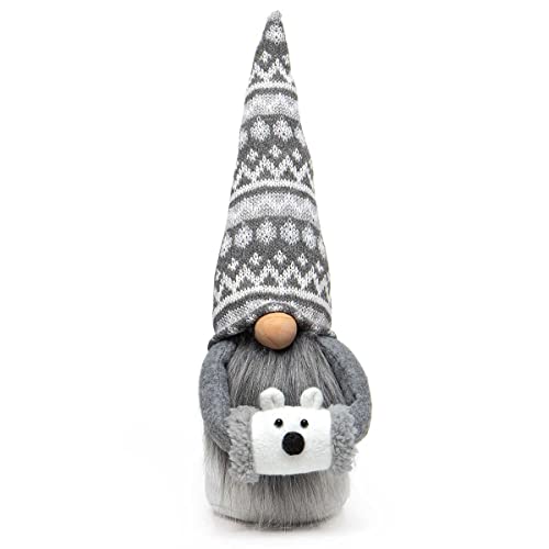 MeraVic Poli Bear Gnome with Wood Nose, Grey Beard, Arms, Sherpa Trim, and Polar Bear Muff Large, Plush, Collectible Figurines, Gifts for Home Shelf D√©cor, 13.5 Inches - Christmas Decoration