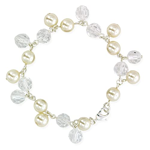 1928 Jewelry Multi Beaded Crystal & White Costume Pearl Bracelet