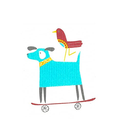 North Ridge Marketing More Joy - Eco-Friendly Swedish Dishcloths, Pack of 2 Cartoon Animal Theme (Funny Skateboarding Dog)