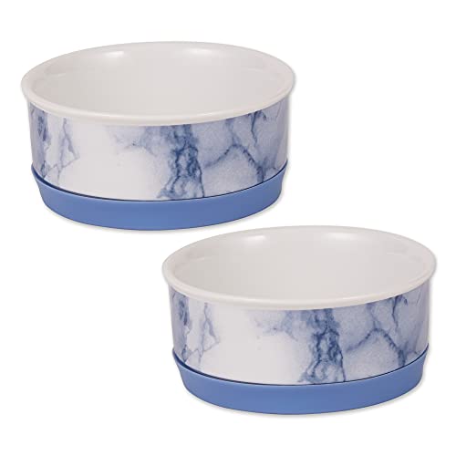 DII Design Bone Dry Pet Bowl Collection Ceramic Set, Small, Blue, 2 Piece