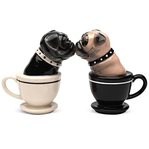 Pacific Trading Tea Cup Pugs Magnetic Ceremic Salt and Pepper Shakers