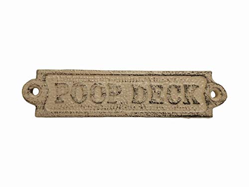 Hampton Iron Aged White Cast Iron Poop Deck Sign 6" - Door Decor - Nautical Theme