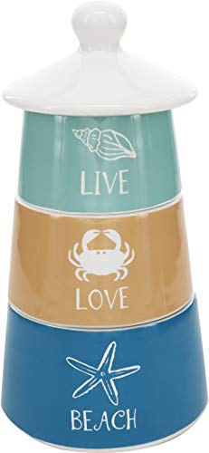 Pavilion Gift Company Set of 3 Stackable Stoneware Soy Candles Live Love Beach, 7 Inches Tall, Blue