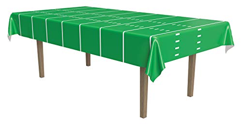 Beistle Plastic Game Day Football Tablecover for Rectangle Tables Sports Tableware Touchdown Tailgate Party, 54" x 108", Green/White