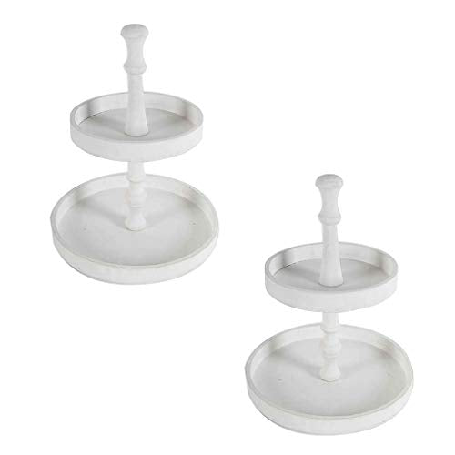 A&B Home Afloral Wooden 2-Tiered Tray Stand in White - 15.75&quot Tall