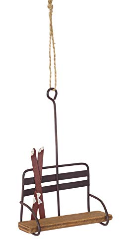 Melrose Ski Chair Lift Ornament, Wood, Metal, 5.25 Inches Height