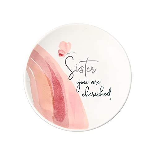 Pavilion Gift Company Keepsake Tray-Sister You are Cherished Jewelry Dish, 4" Round, Pink