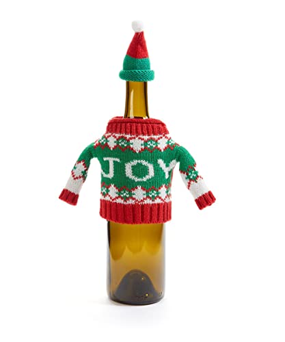 Giftcraft 684057 Christmas Sweater and Hat Wine Bottle D√Å√º√°cor Set with Sentiment, 5.1-inch Length