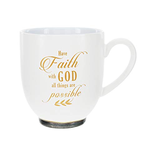 Pavilion Gift Company Have Faith With God All Things Are Possible 15.5oz Stoneware Coffee Cup Mug, 15.5 oz, White