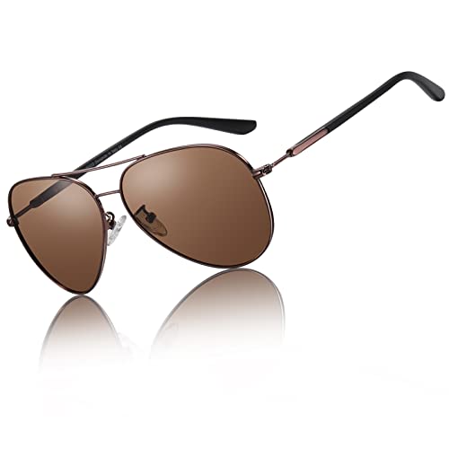 DUCO Premium Pilot Style Polarized Sunglasses 100% UV protection for Men Women 3027 (Brown Frame Brown Lens)