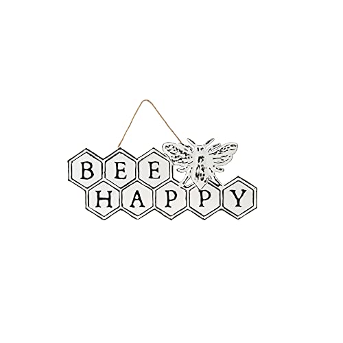 Ganz Embossed Bee Happy Wall Decor, Metal and Rope, 18.12 Inches Width, 0.5 Inch Depth, 7.88 Inches Height, Black