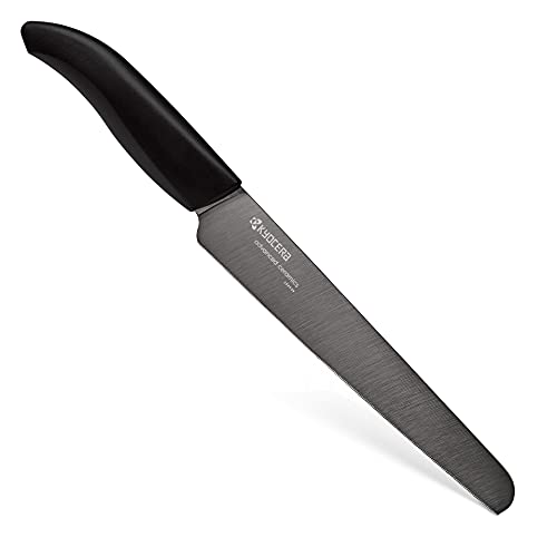 Kyocera Advanced Ceramic Revolution Series 7-inch Serrated Slicing/Bread Knife, Black Handle, Black Blade