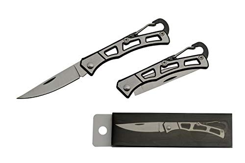 SZCO Rite Edge Carabiner Folding Knife | Black Silver Manual Stainless Steel Blade and Handle