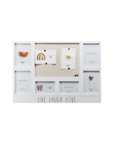 DesignStyles Rae Dunn Collage Picture Frames - Multiple Photo Frame for Wall Decor - Modern Contemporary Design Style - 6 Picture Frame Plus Pinboard to Display Photos of Family, Couples, Best Friends - White