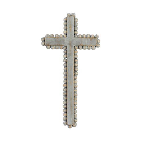 Mud Pie Grey Washed Beaded Cross 9" x 4.5", Grey