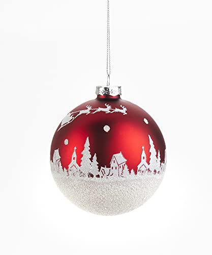 Giftcraft 681731 Christmas Santa and Sleigh Ball Ornament, 4 inch, Glass