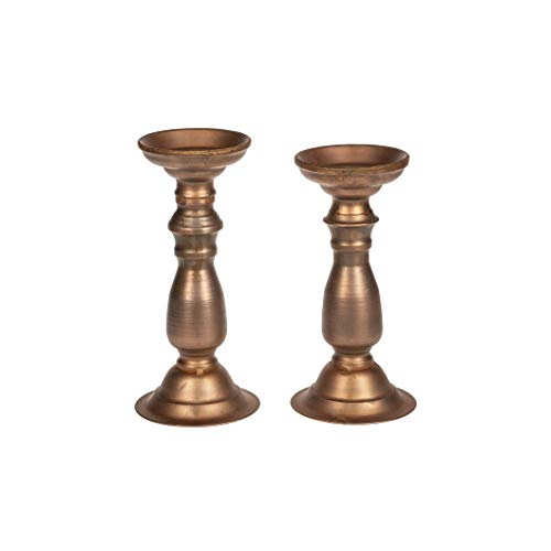 Ganz CB174927 Antique Copper Finish Pillar Candle Holder, Set of 2