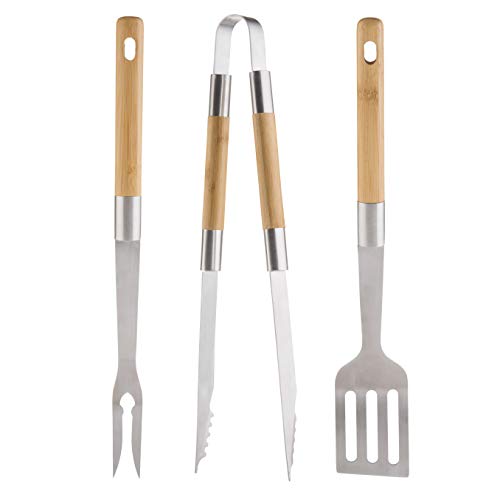 Tablecraft 123562 Grilling Tools Set, 6 x 2 x 18.5, Stainless/Bamboo