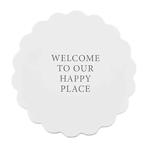 Mud Pie Happy Place Lazy Susan, White, 16.85-inch diameter