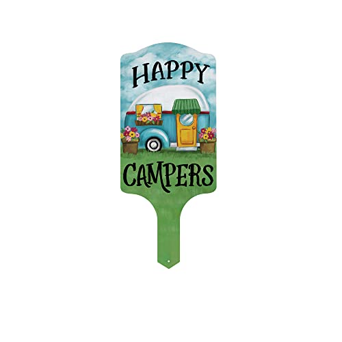 Carson Home 11945 Happy Campers Garden Stake, 15.5-inch Length, UV Printed and Powder Coated Metal