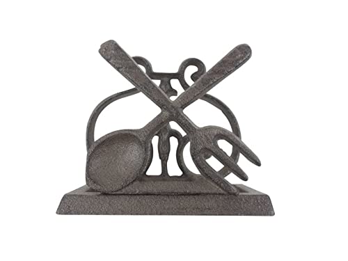 Hampton Iron HANDCRAFTED NAUTICAL DCOR Cast Iron Fork and Spoon Kitchen Napkin Holder 5"