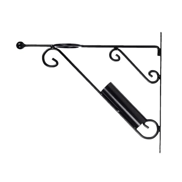 Esschert Design VH11 Flag Pole Holder with Hanging Basket Hook, 16.7-inch Length, Metal, Black