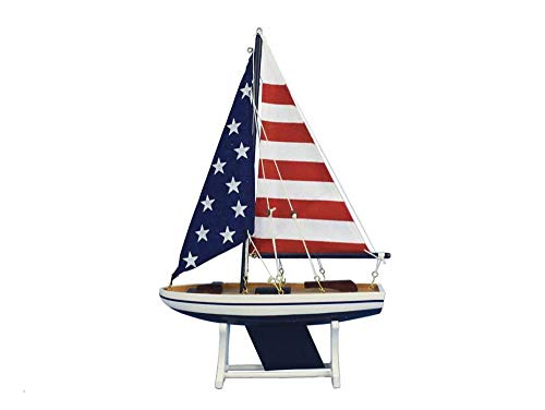 Hampton Iron Handcrafted Nautical Decor It Floats 12" - USA Floating Sailboat - Wooden Model Boat - Sailboat