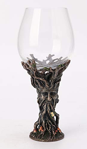 Unicorn Studio Veronese Design 9 Inch Green Man Ent Mushroom Wine Glass Cold Cast Resin Bronze Finish Statue Home Decor